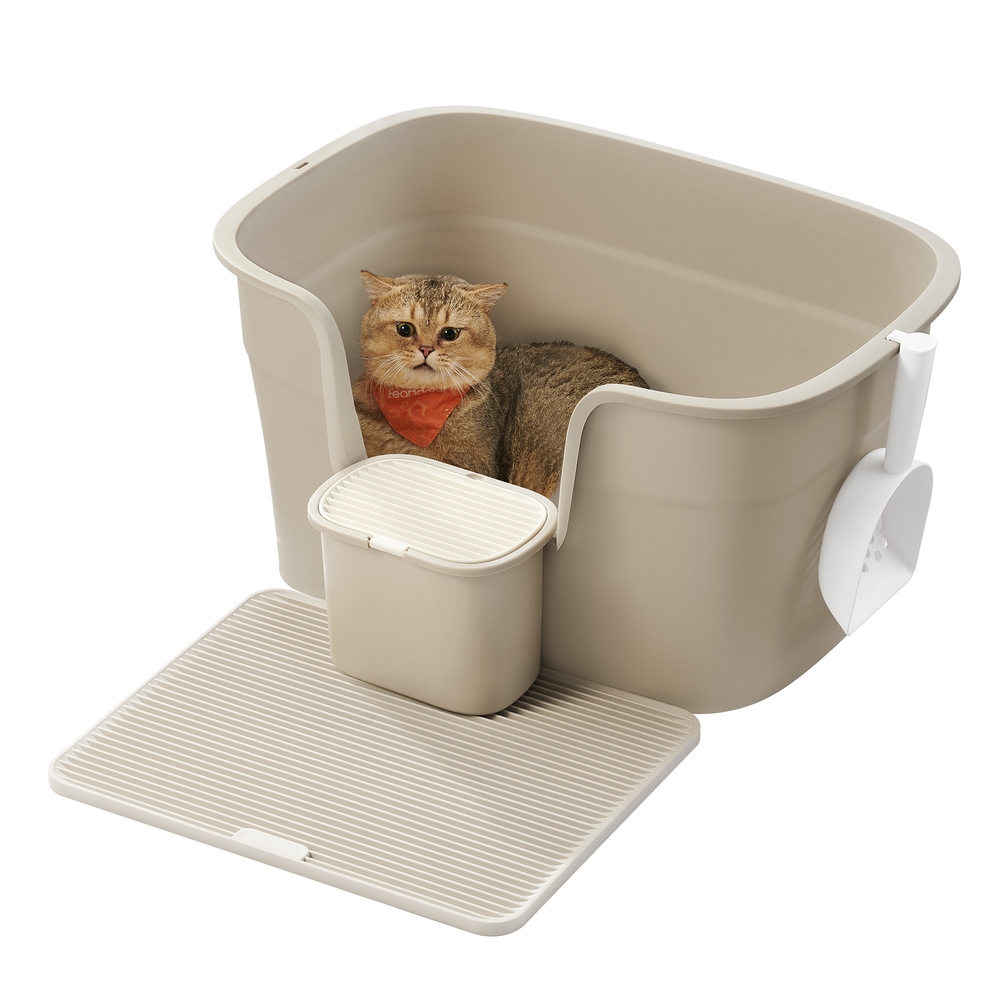 Feandrea Beige Caja De Arena Para Gatos Capuchino