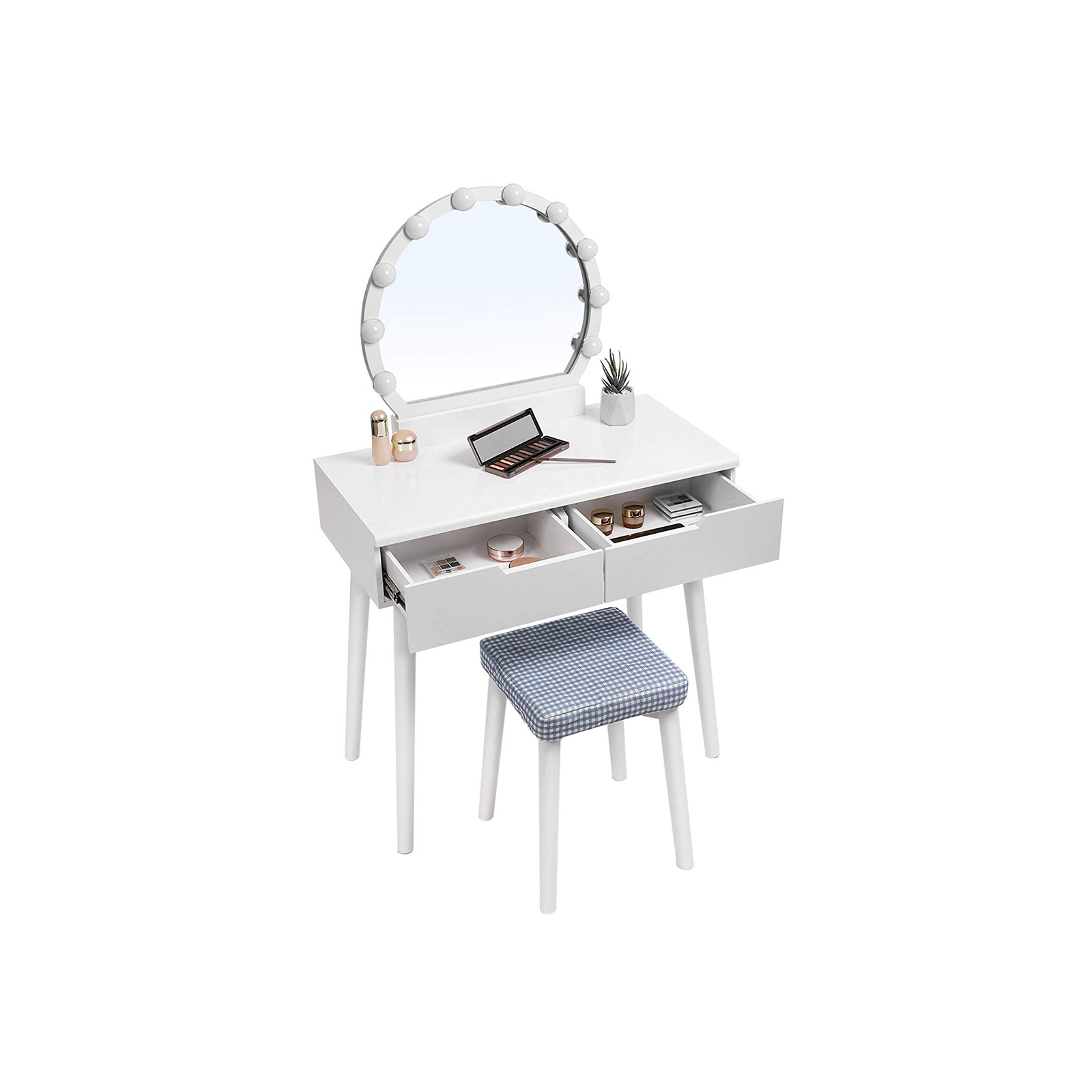 Tocador Blanco De Espejo Redondo