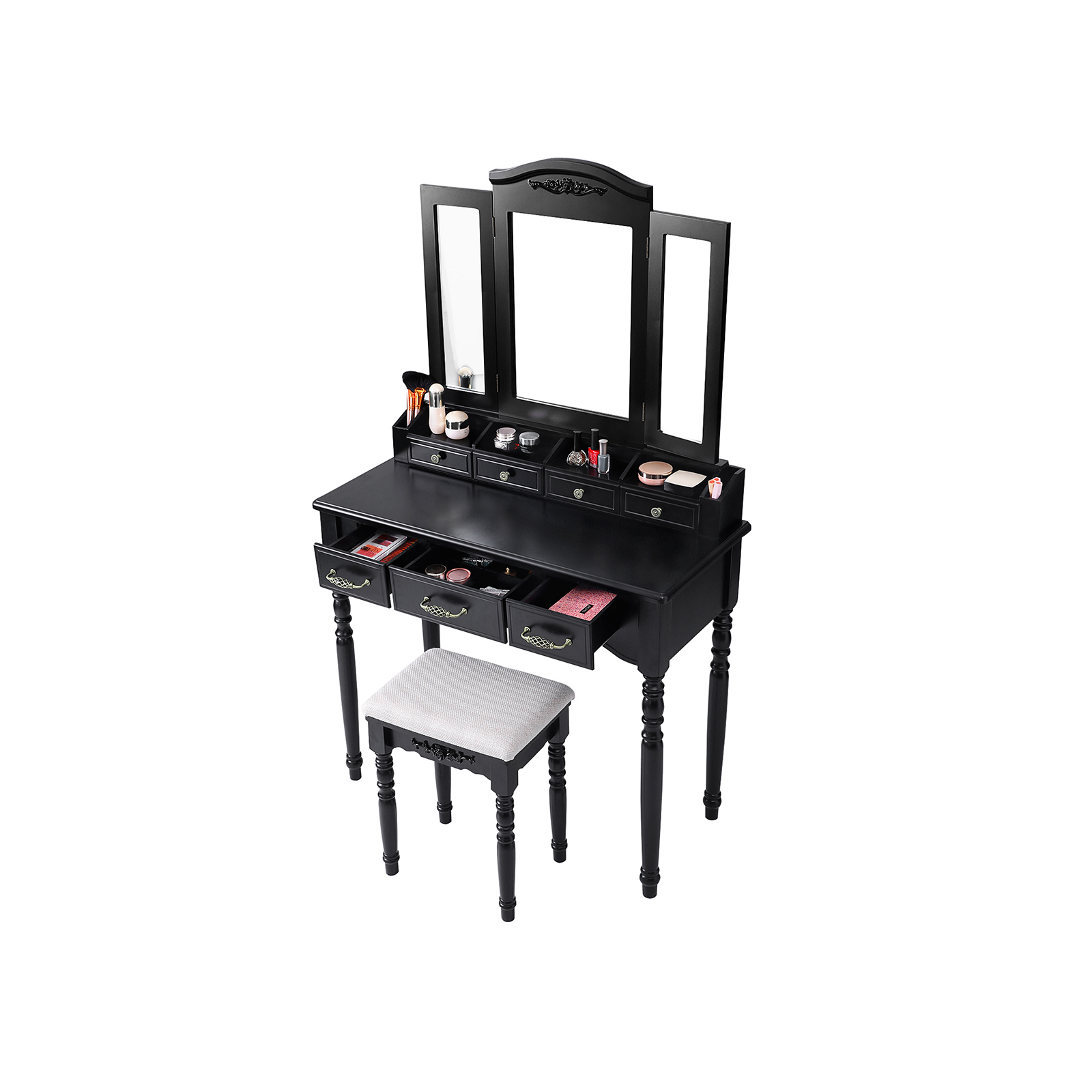 VASAGLE Tocador con Cajones, Mesa de Maquillaje con Triple Espejo, 2