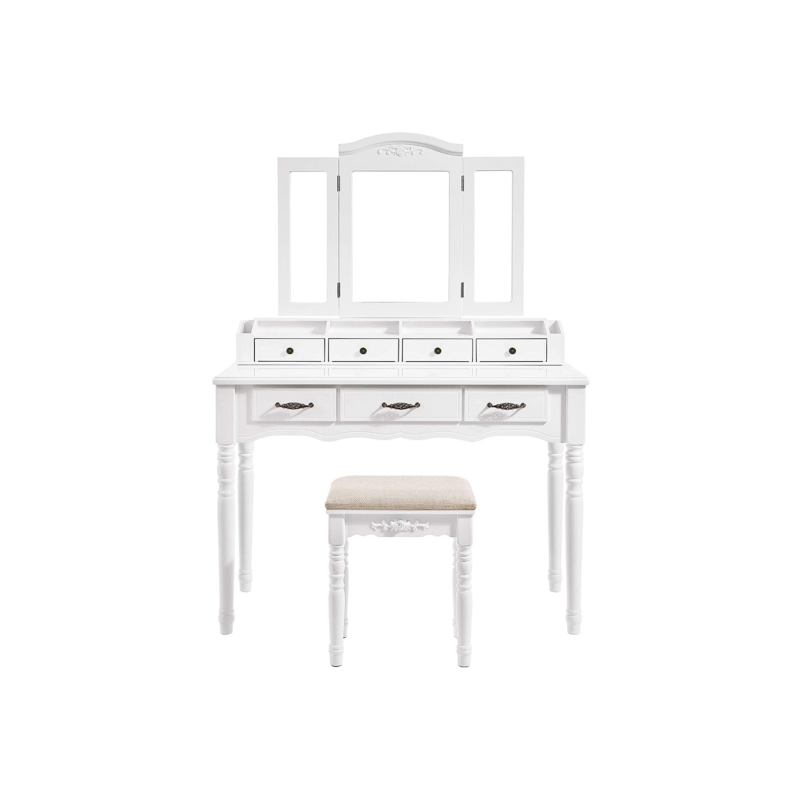 VASAGLE Tocador con Cajones, Mesa de Maquillaje con Triple Espejo, 2