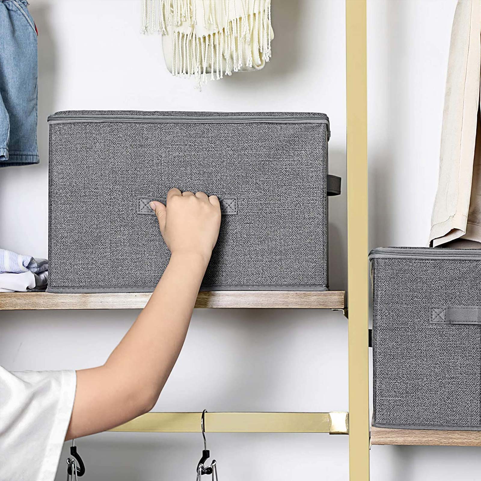 SONGMICS Cajas de Almacenamiento Plegables, con Tapas y Asas